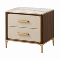 Comodino 60 x 45 x 60 cm in legno noce e similpelle beige con piano effetto marmo
