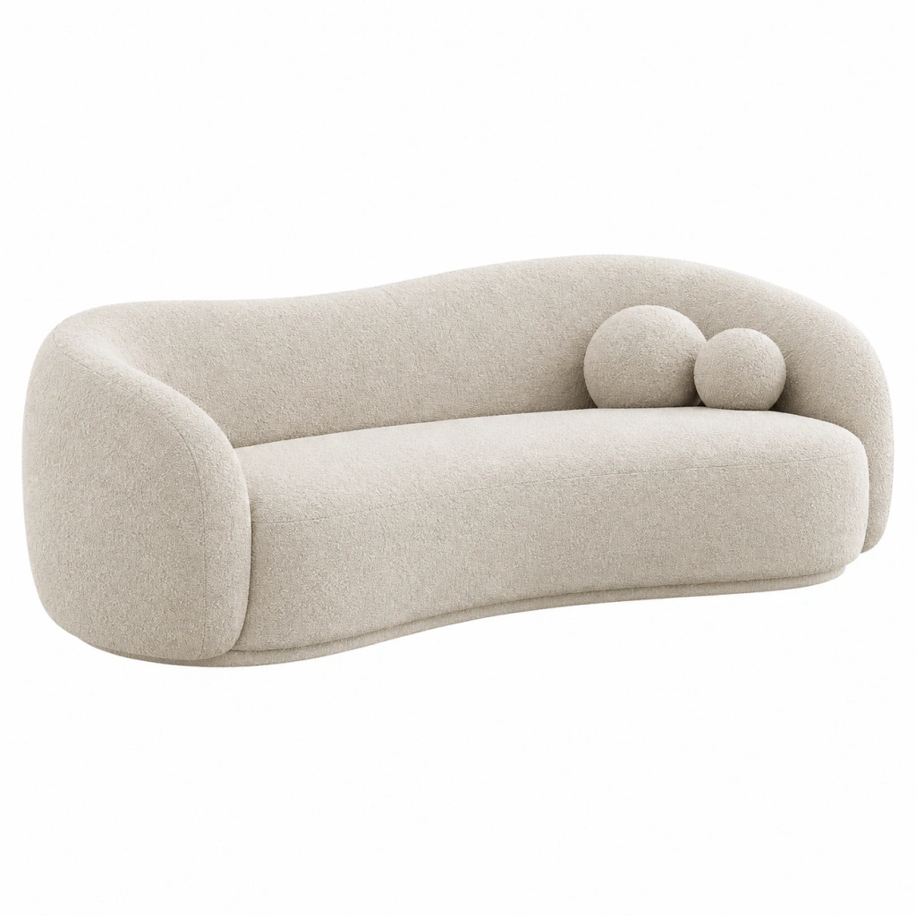 Divano 2 posti 200 x 90 x 75 cm in tessuto bouclé beige - stile moderno arrotondato