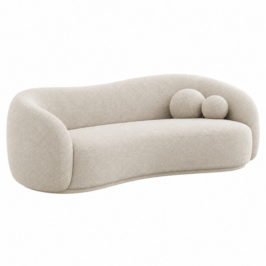 Divano 2 posti 200 x 90 x 75 cm in tessuto bouclé beige - stile moderno arrotondato