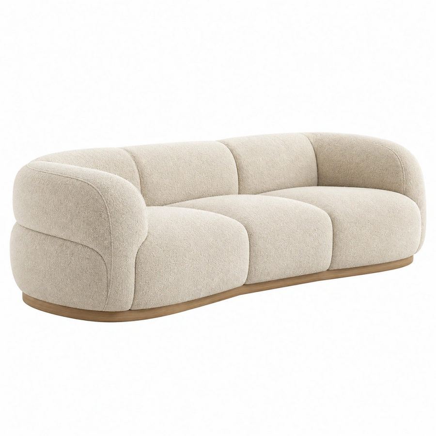 Divano 3 posti 230 x 100 cm in tessuto bouclé beige - stile curvo moderno