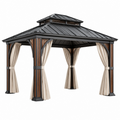 Gazebo da giardino 300 x 300 x 300 cm in metallo nero e legno con tende stile moderno