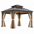 Gazebo da giardino 300 x 300 x 300 cm in metallo nero e marrone con tende beige