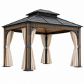 Gazebo da giardino 300 x 300 x 300 cm in metallo nero con tende beige stile moderno