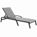 Lettino prendisole 195 x 65 cm in tessuto grigio con struttura in metallo nero reclinabile