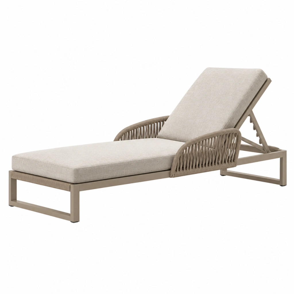Lettino prendisole 200 x 75 x 85 cm in metallo beige con schienale regolabile