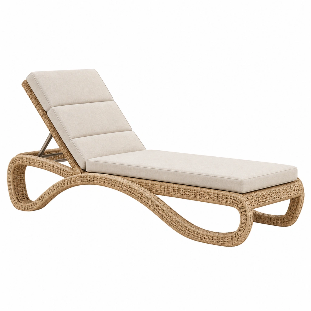 Lettino prendisole da esterno 200 x 65 x 85 cm in rattan beige con schienale regolabile