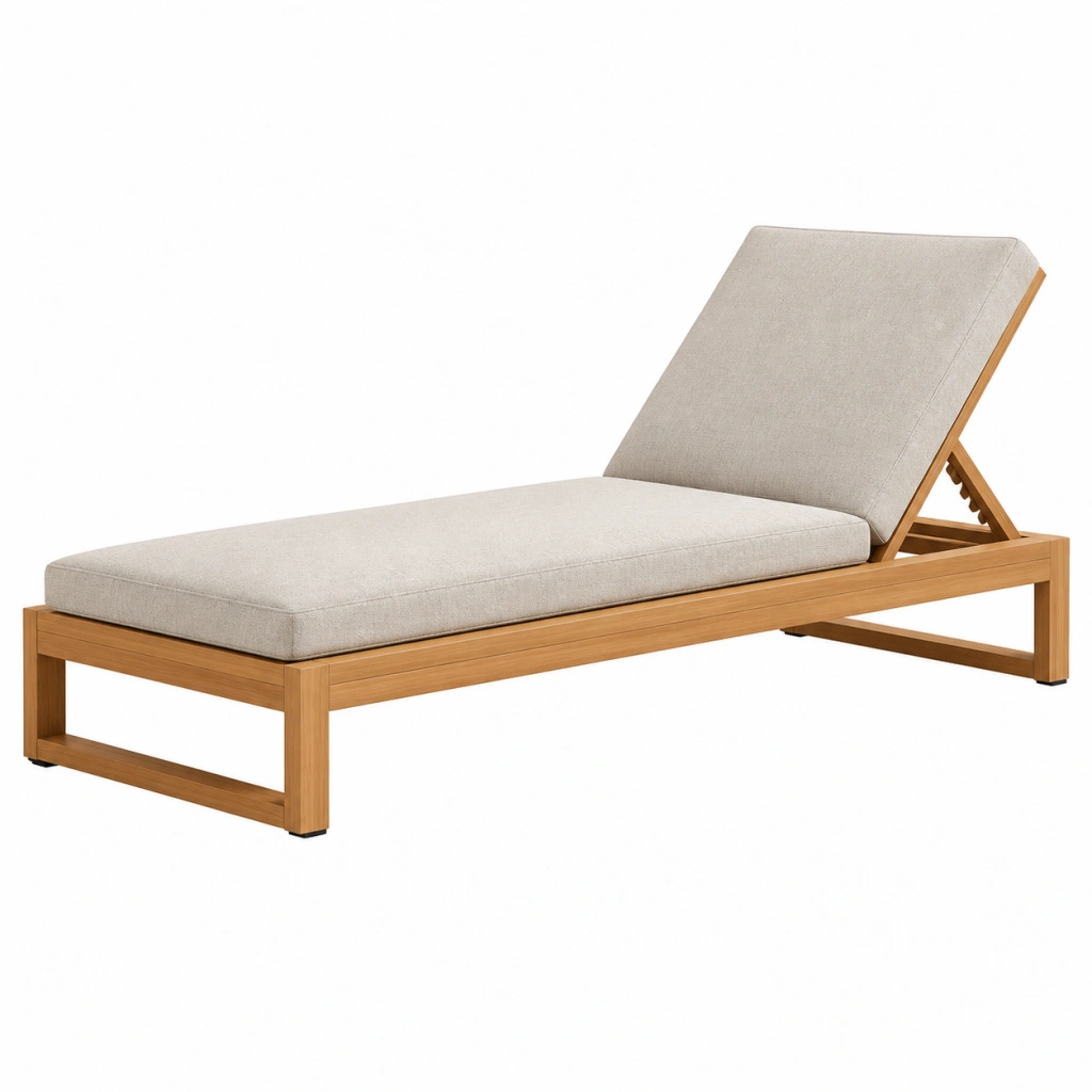 Lettino prendisole 200 x 70 cm in legno naturale e tessuto beige con schienale reclinabile
