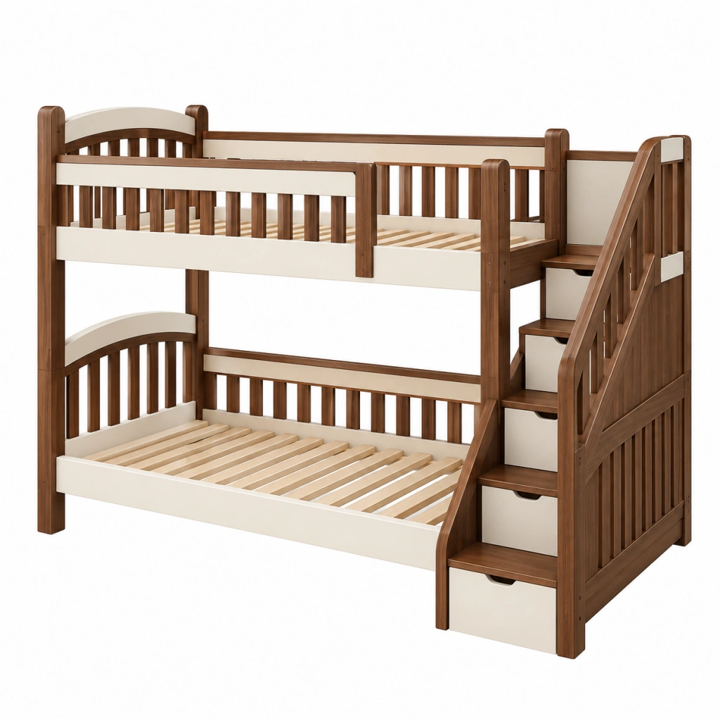Letto a castello 198 x 101 x 170 cm in legno marrone e bianco con scala contenitore stile classico