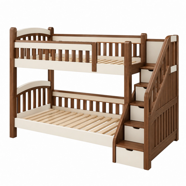 Letto a castello 198 x 101 x 170 cm in legno marrone e bianco con scala contenitore stile classico