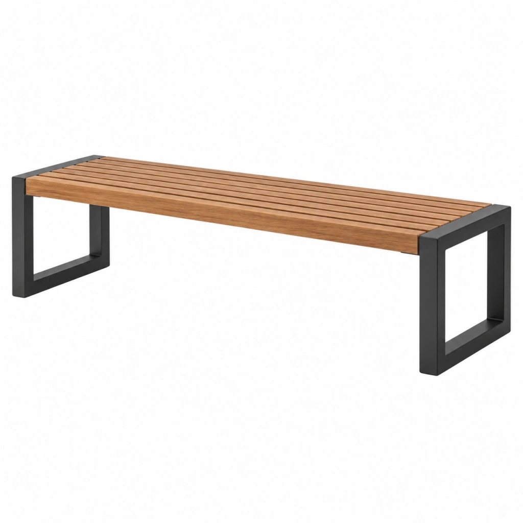 Panca da giardino 150 x 40 x 45 cm in legno marrone con struttura in metallo nero stile moderno
