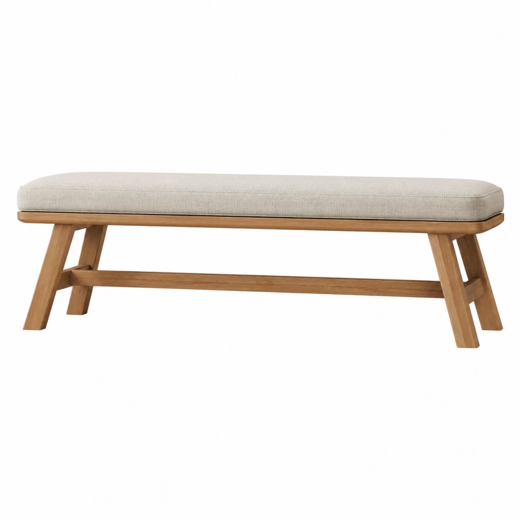 Panca imbottita 140 x 40 x 45 cm in legno e tessuto beige stile moderno