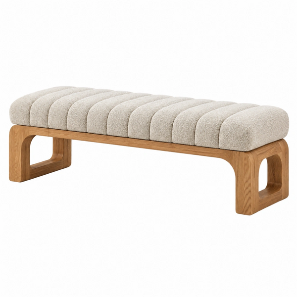 Panca imbottita 160 x 45 x 46 cm in tessuto bouclé beige e legno - stile contemporaneo