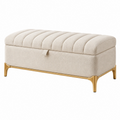 Panca contenitore 120 cm in tessuto beige con gambe in metallo dorato stile moderno