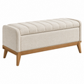 Panca contenitore 120 x 45 x 50 cm in tessuto beige con struttura in legno stile moderno