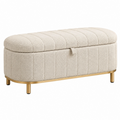 Panca contenitore 100 x 40 x 48 cm in tessuto bouclé beige con base dorata