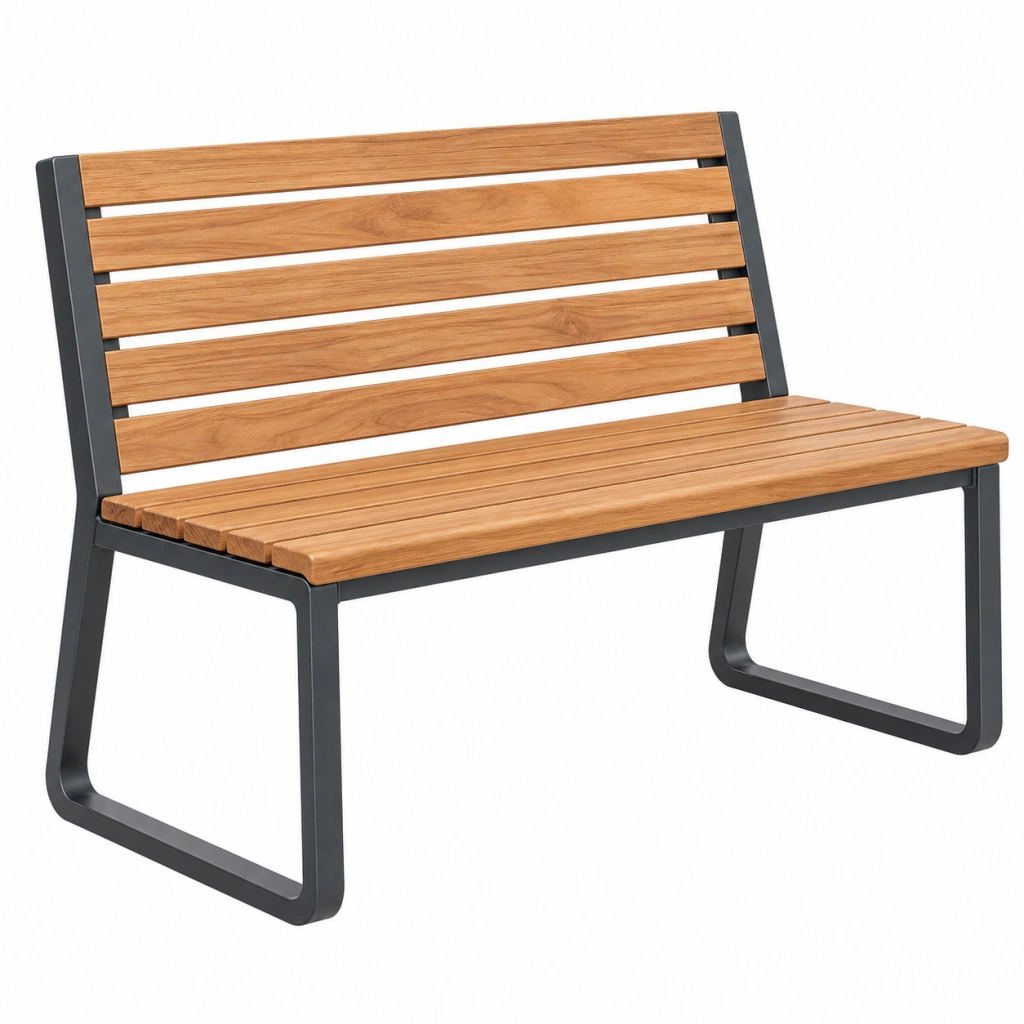 Panca da giardino 120 x 60 x 85 cm in legno marrone e metallo nero stile moderno