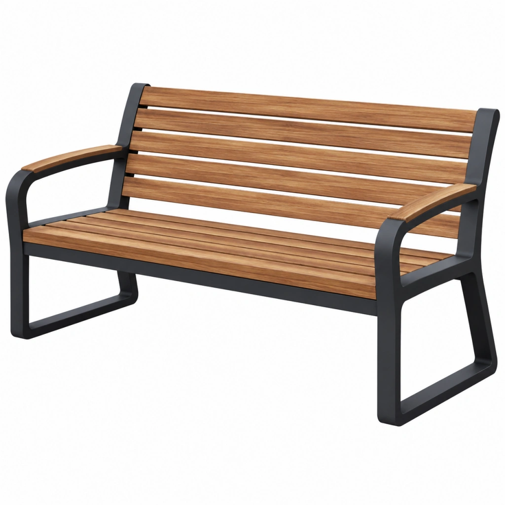 Panchina da giardino 120 x 60 x 85 cm in legno marrone e metallo nero - stile moderno