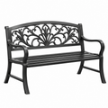Panca da giardino 122 x 61 x 90 cm in metallo nero con schienale floreale